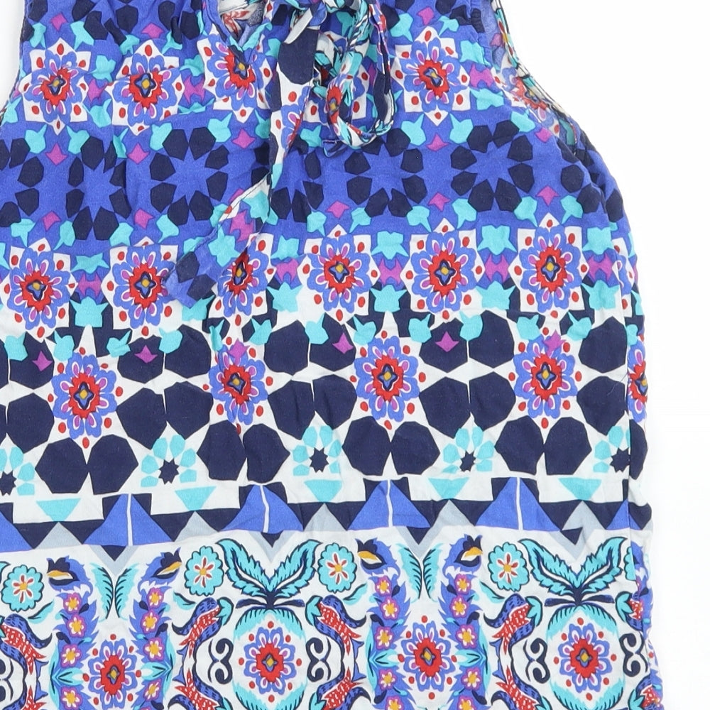 TU Womens Blue Floral Viscose Basic Tank Size 10 Round Neck