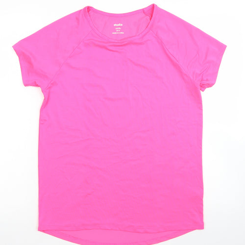 Studio Womens Pink  Polyester Basic T-Shirt Size 8 Crew Neck