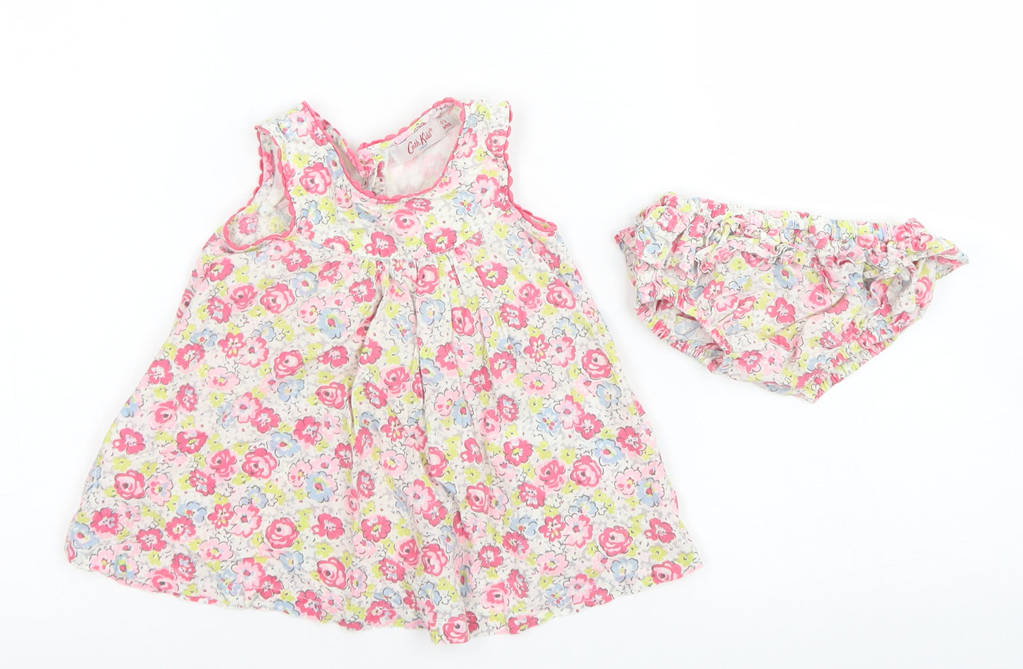 Cath Kids Girls Pink Floral Cotton Shift  Size 0-3 Months  Crew Neck Button - With Bloomers