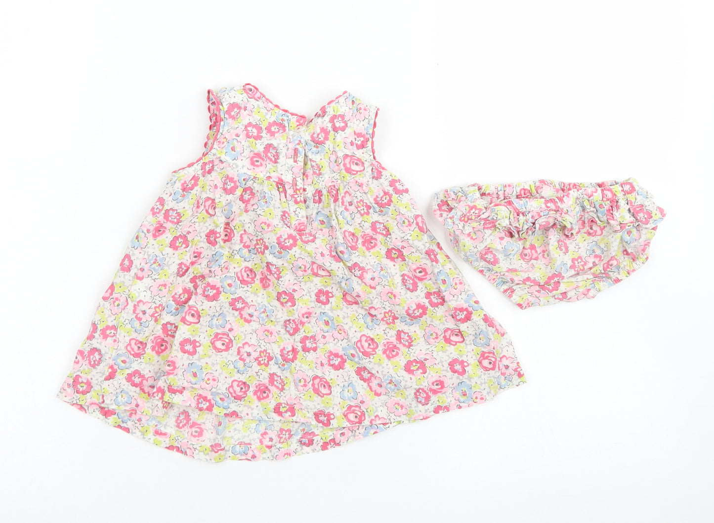 Cath Kids Girls Pink Floral Cotton Shift  Size 0-3 Months  Crew Neck Button - With Bloomers