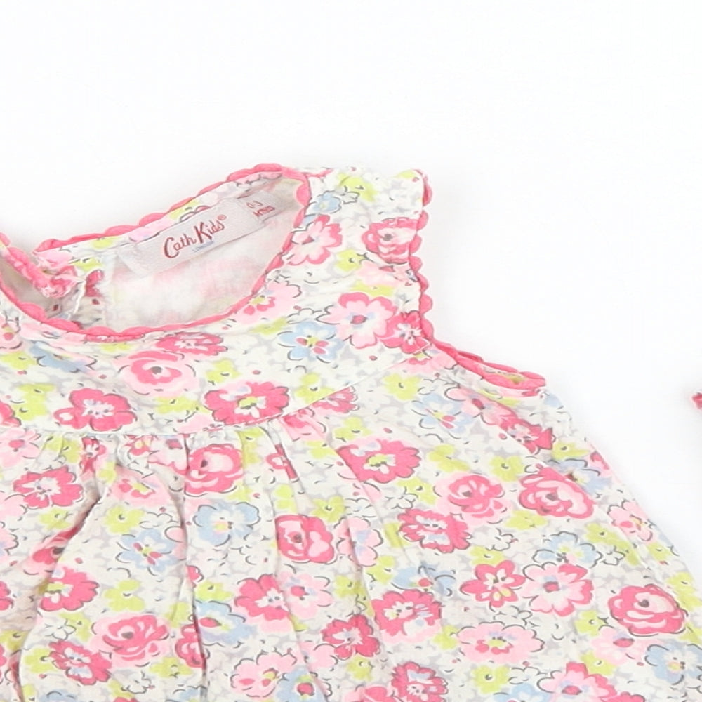 Cath Kids Girls Pink Floral Cotton Shift  Size 0-3 Months  Crew Neck Button - With Bloomers
