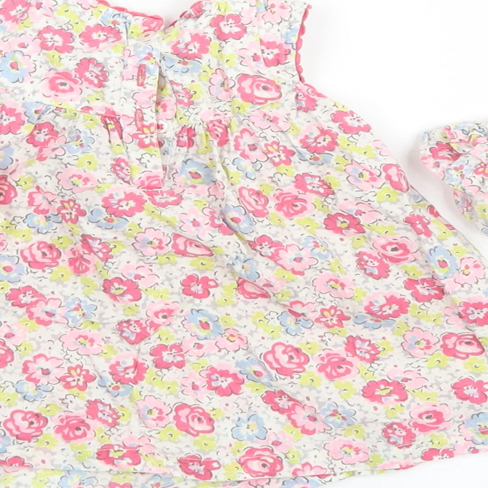 Cath Kids Girls Pink Floral Cotton Shift  Size 0-3 Months  Crew Neck Button - With Bloomers