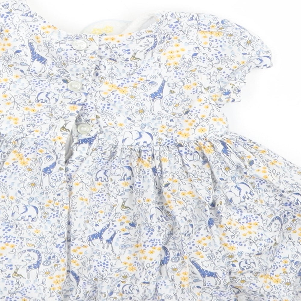 NEXT Girls Blue Floral Cotton Skater Dress  Size 0-3 Months  Collared Button - With Bloomers, up to 1 month
