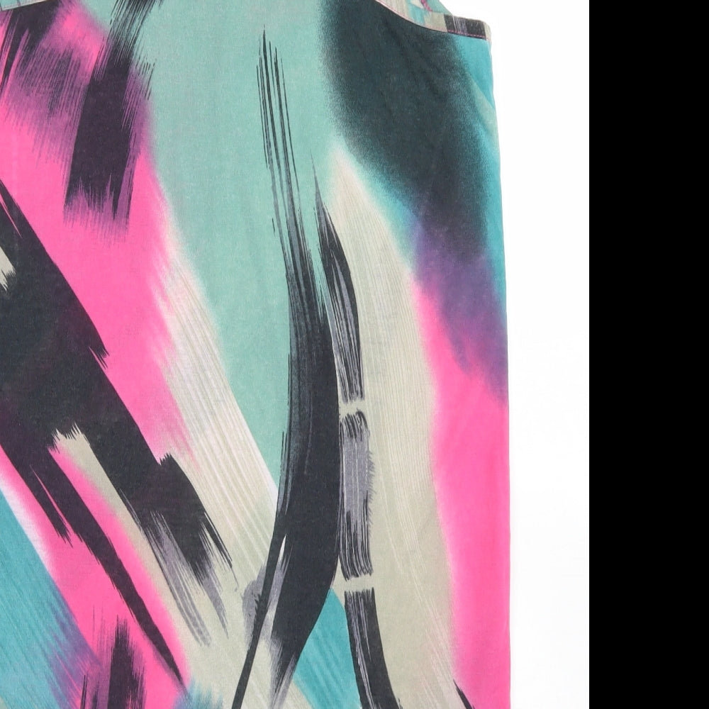 ICHI Womens Blue Geometric Polyester Basic Tank Size L Round Neck