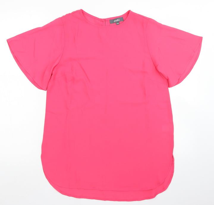 Studio Womens Pink  Polyester Basic Blouse Size 8 Crew Neck