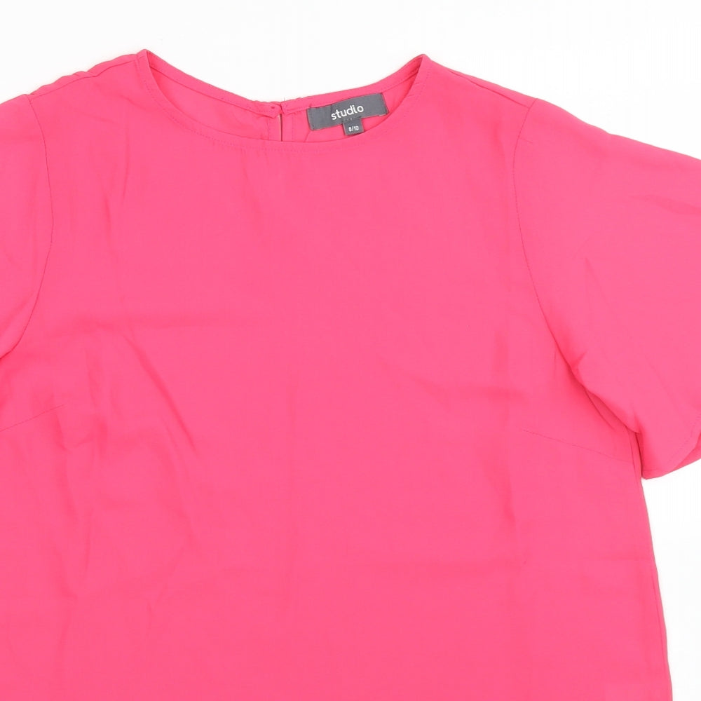 Studio Womens Pink  Polyester Basic Blouse Size 8 Crew Neck