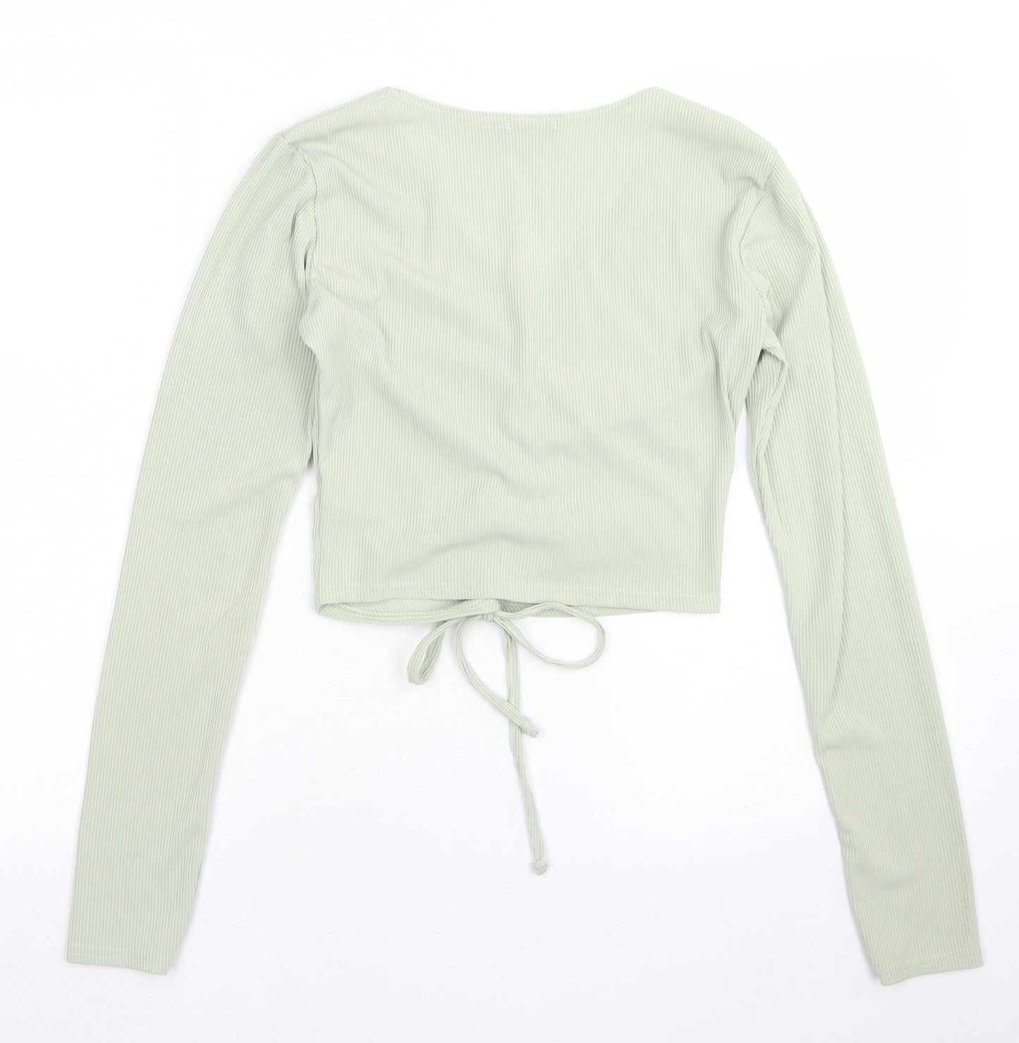 Boohoo Womens Green  Polyester Cropped Blouse Size 12 V-Neck - Ruched