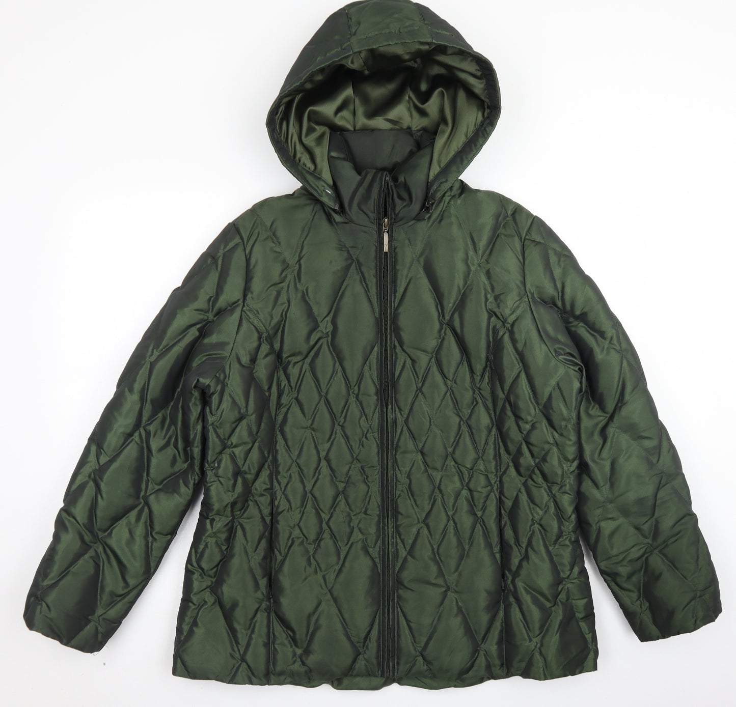 Per Una Womens Green Argyle/Diamond  Parka Coat Size L  Zip