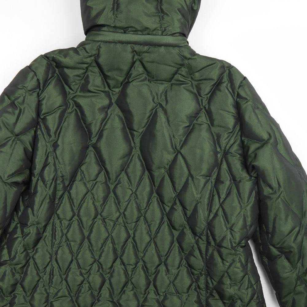 Per Una Womens Green Argyle/Diamond  Parka Coat Size L  Zip