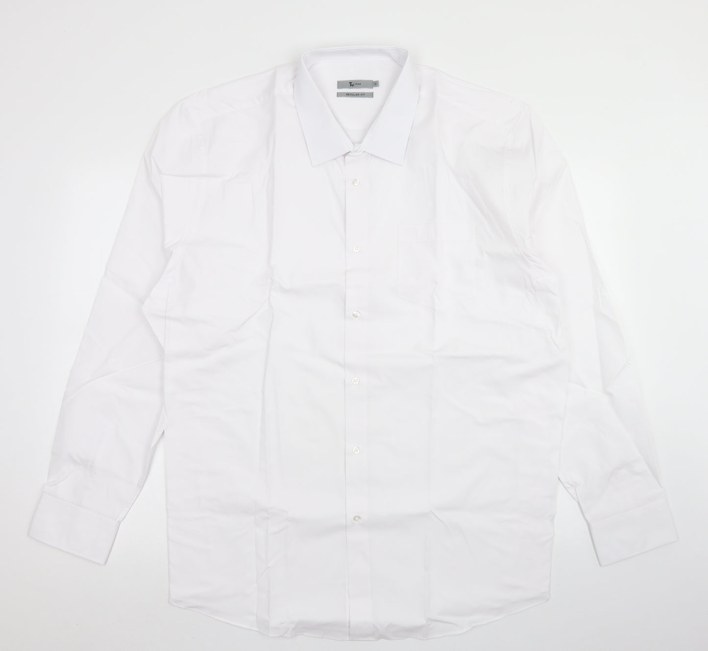 TU Mens White  Cotton  Dress Shirt Size 18 Collared Button