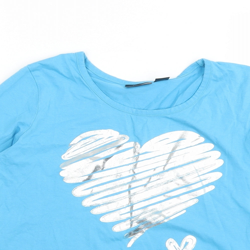 bpc Girls Blue  Cotton Basic T-Shirt Size 10-11 Years Crew Neck