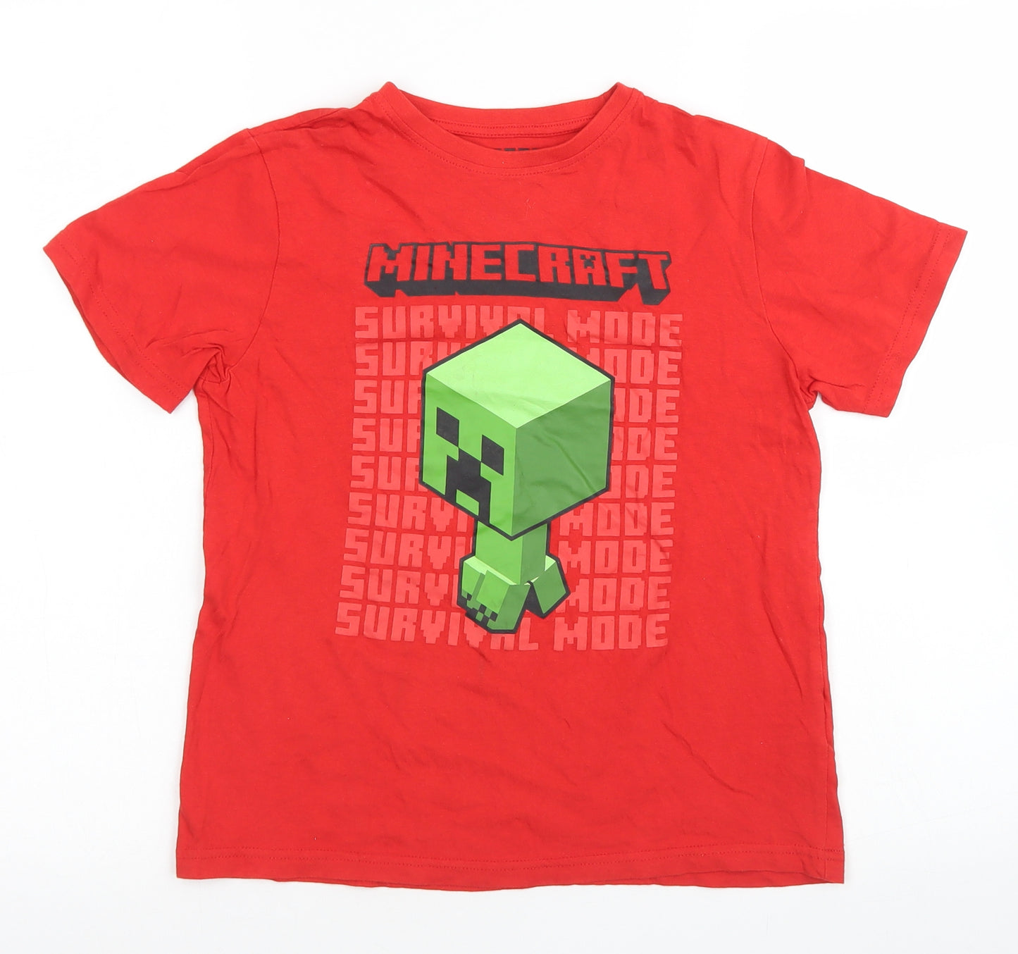 Primark Boys Red  Cotton Basic T-Shirt Size 9-10 Years Crew Neck  - Minecraft