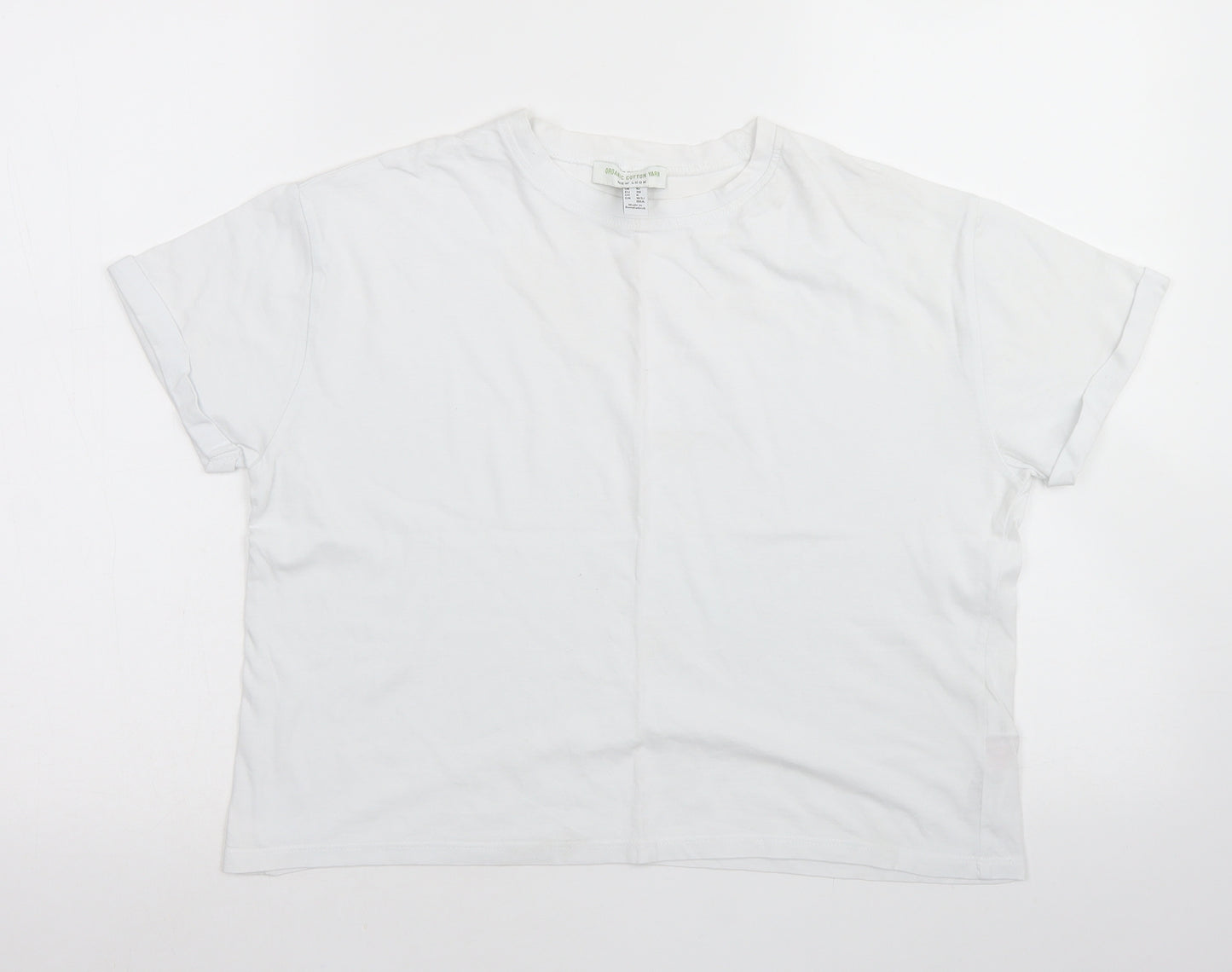 New Look Womens White  Cotton Cropped T-Shirt Size 10 Crew Neck