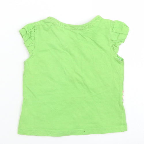 George Girls Green  Cotton Basic T-Shirt Size 12-18 Months Crew Neck  - Elephants