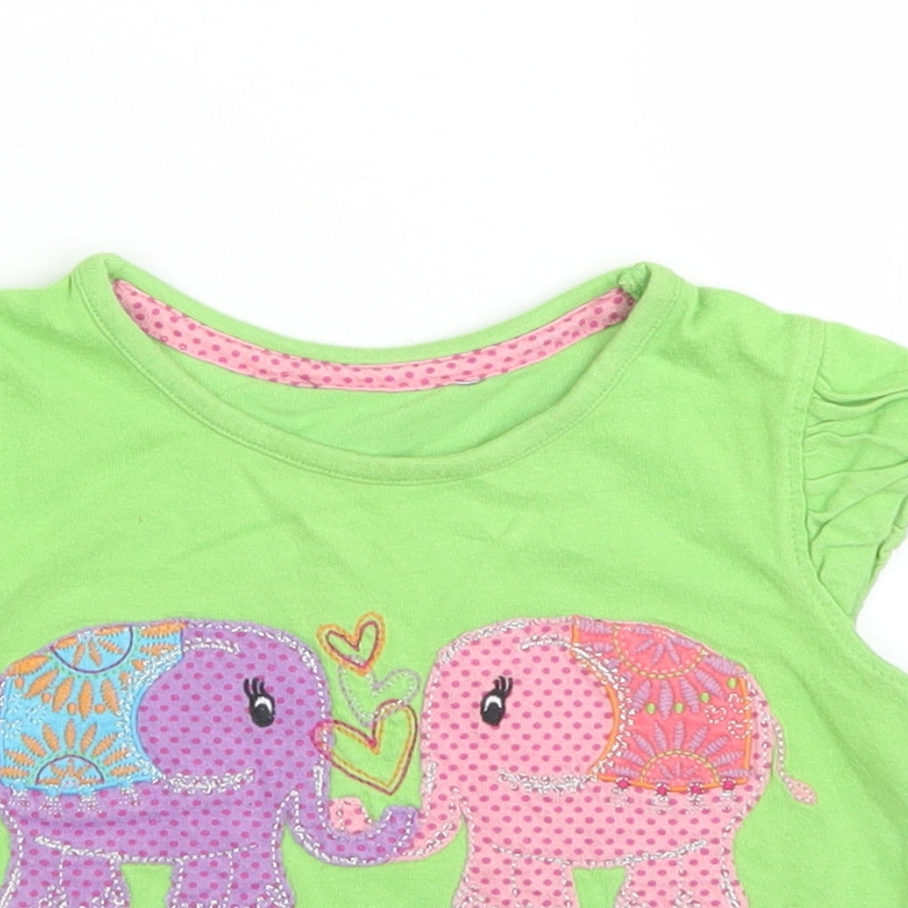 George Girls Green  Cotton Basic T-Shirt Size 12-18 Months Crew Neck  - Elephants