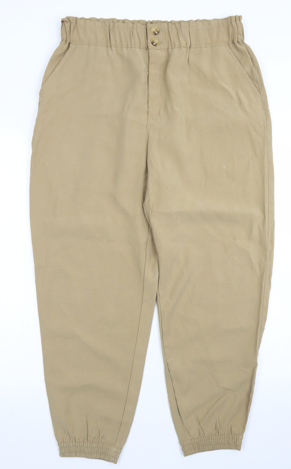 F&F Womens Brown  Viscose Carrot Trousers Size 14 L26 in Regular Button