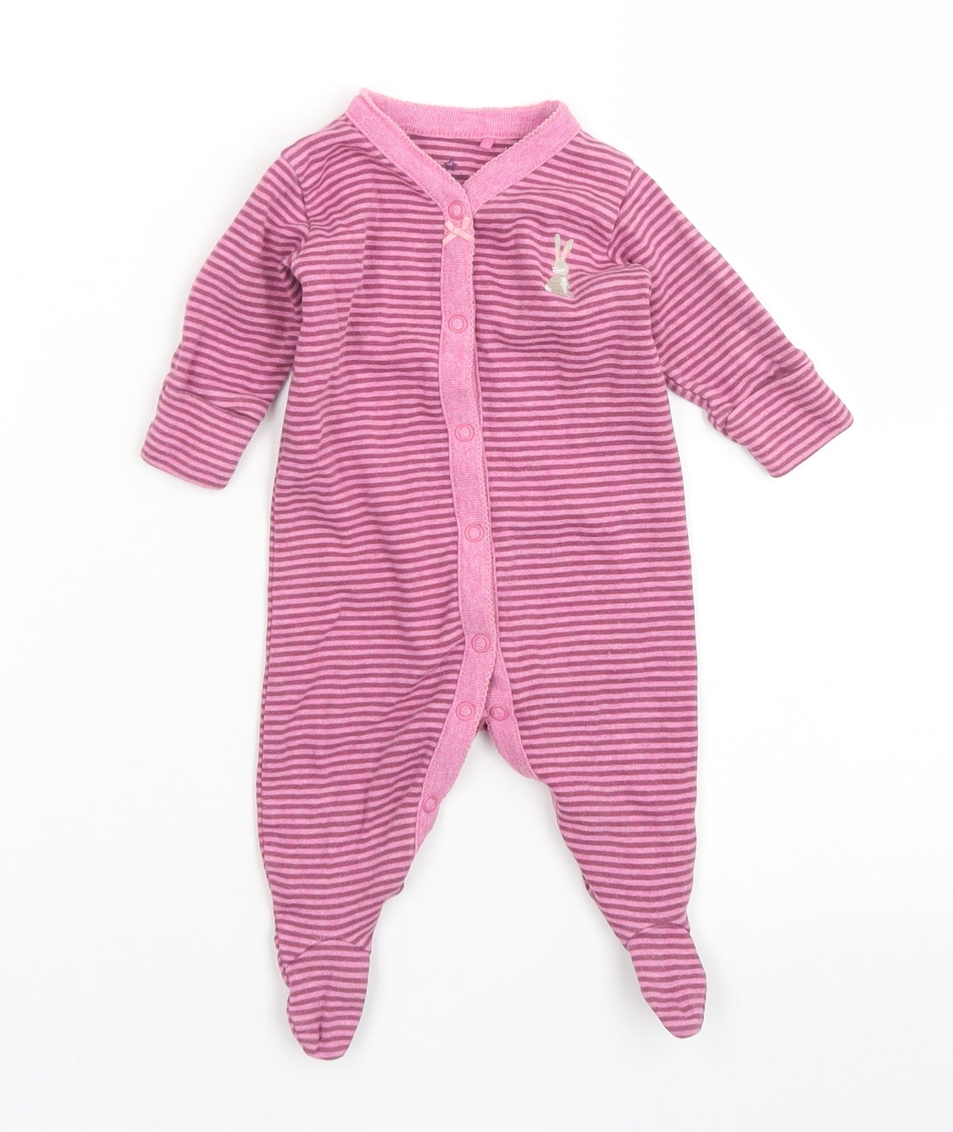 NEXT Girls Pink Striped Cotton Babygrow One-Piece Size 0-3 Months  Snap - Rabbit