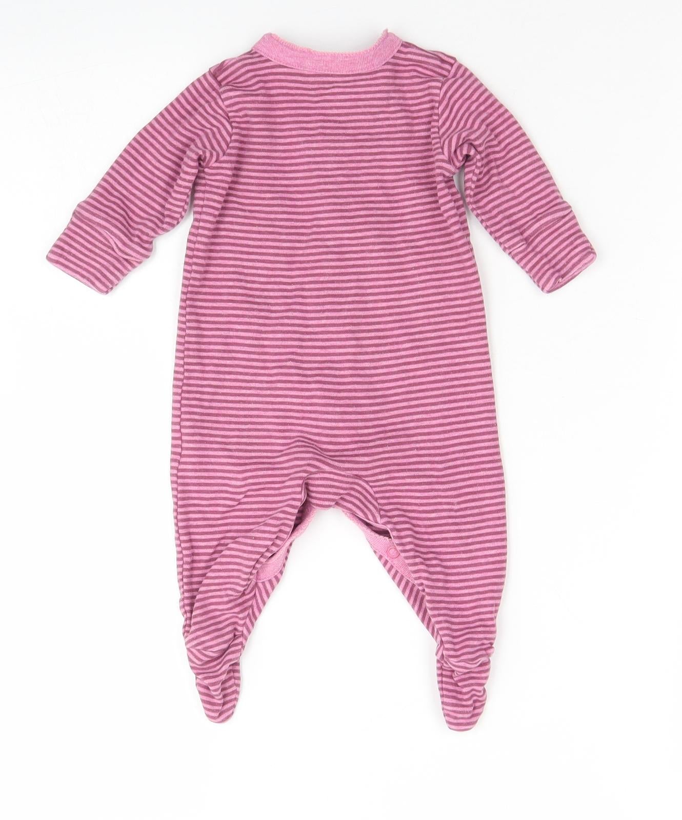 NEXT Girls Pink Striped Cotton Babygrow One-Piece Size 0-3 Months  Snap - Rabbit