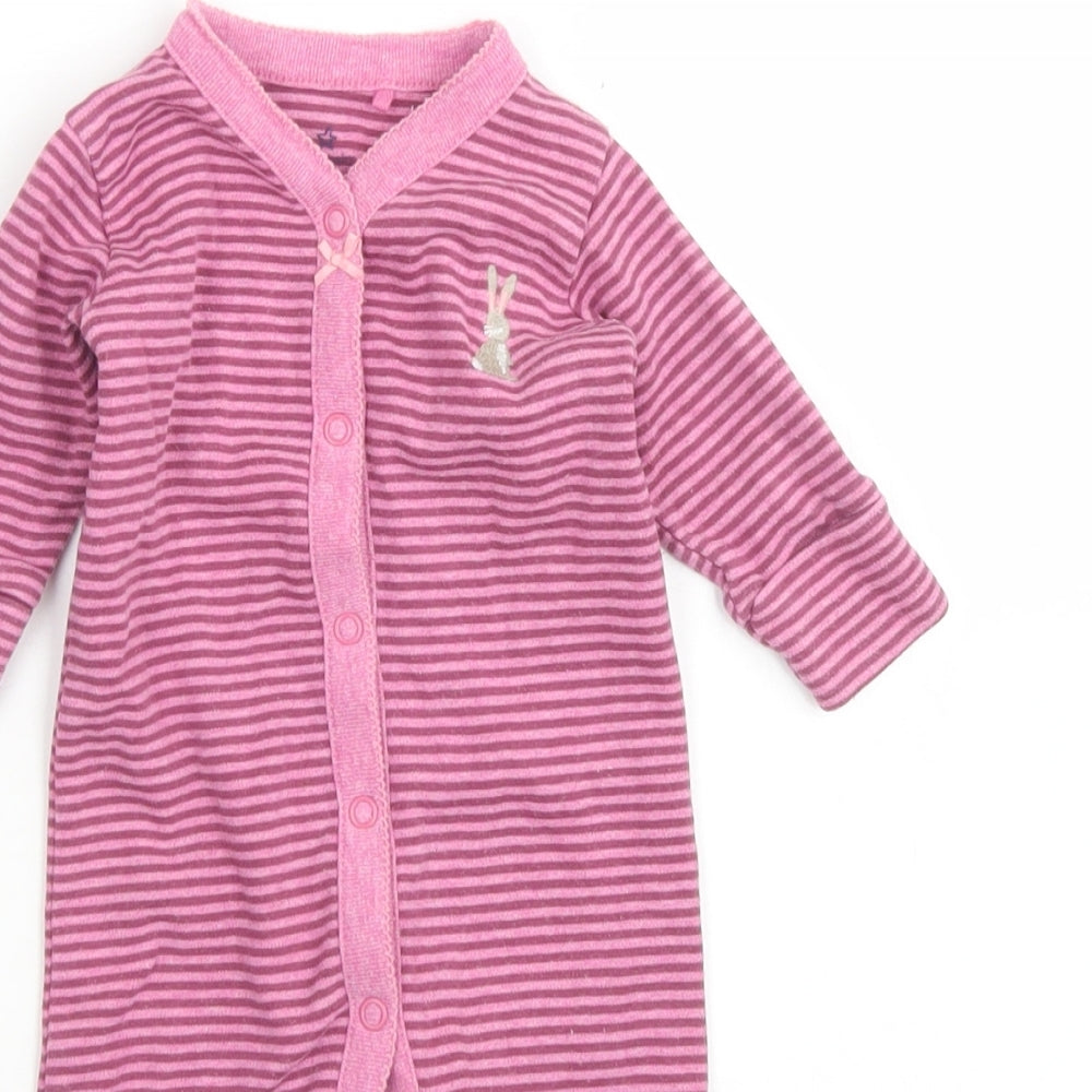 NEXT Girls Pink Striped Cotton Babygrow One-Piece Size 0-3 Months  Snap - Rabbit