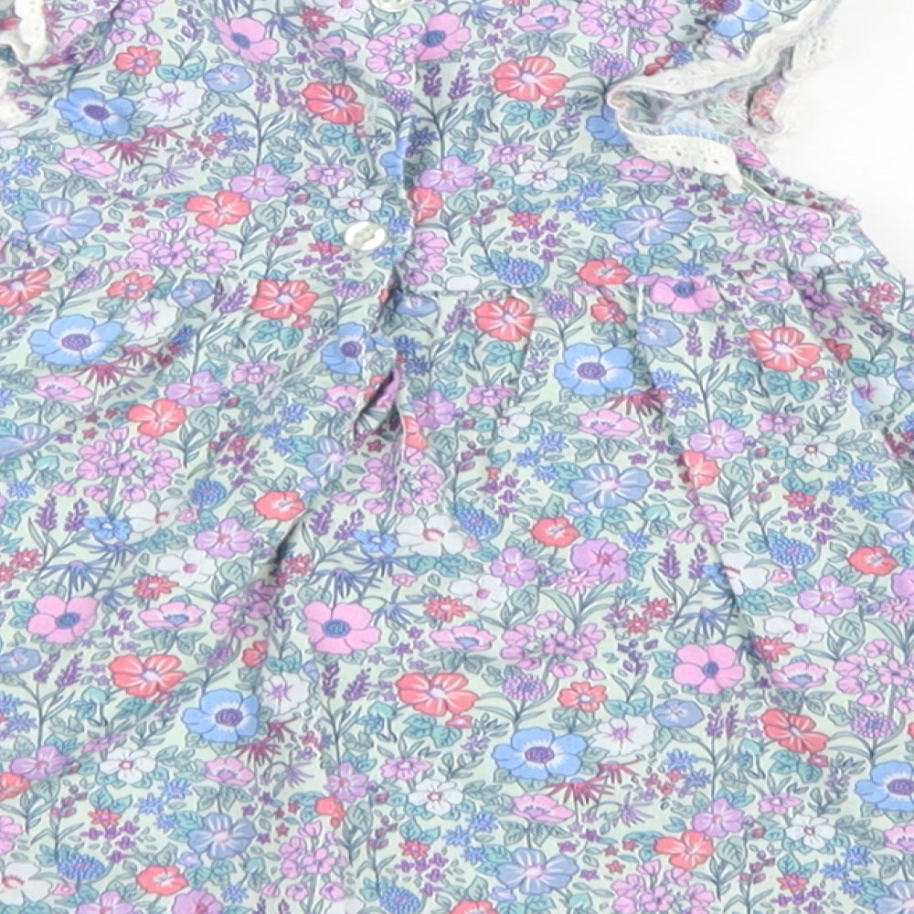 NEXT Girls Blue Floral Cotton Skater Dress  Size Newborn  Crew Neck Button - With Bloomer