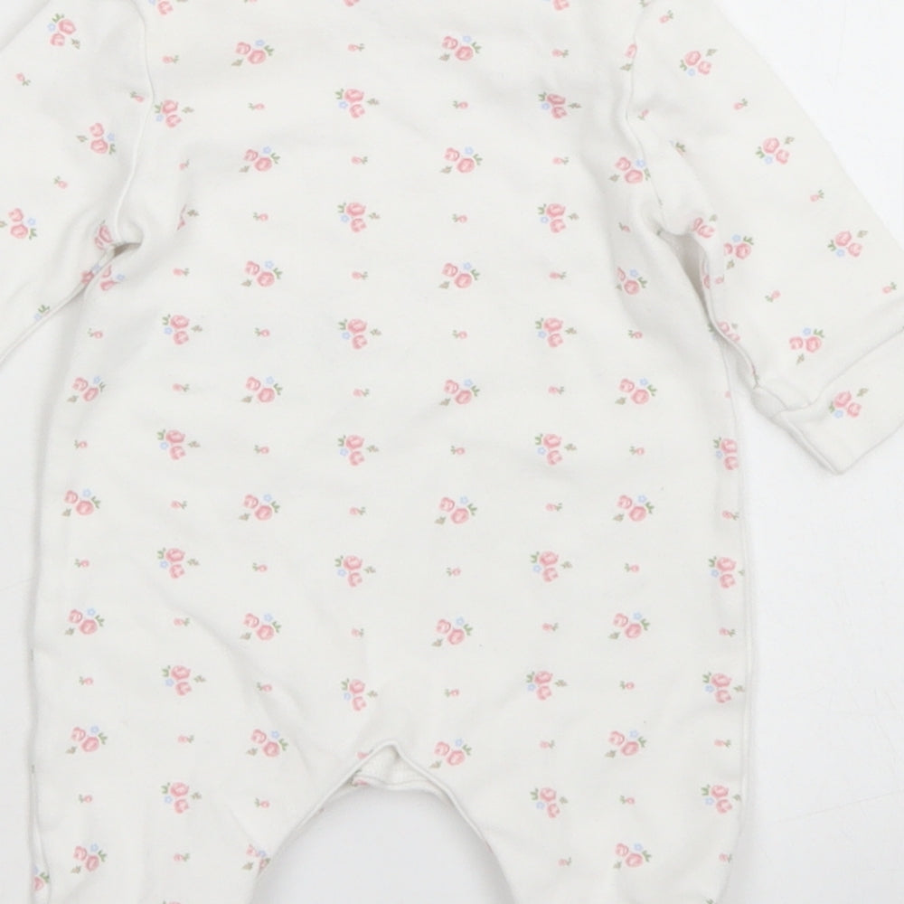 Jasper Conran Girls White Floral Cotton Romper One-Piece Size Newborn  Snap