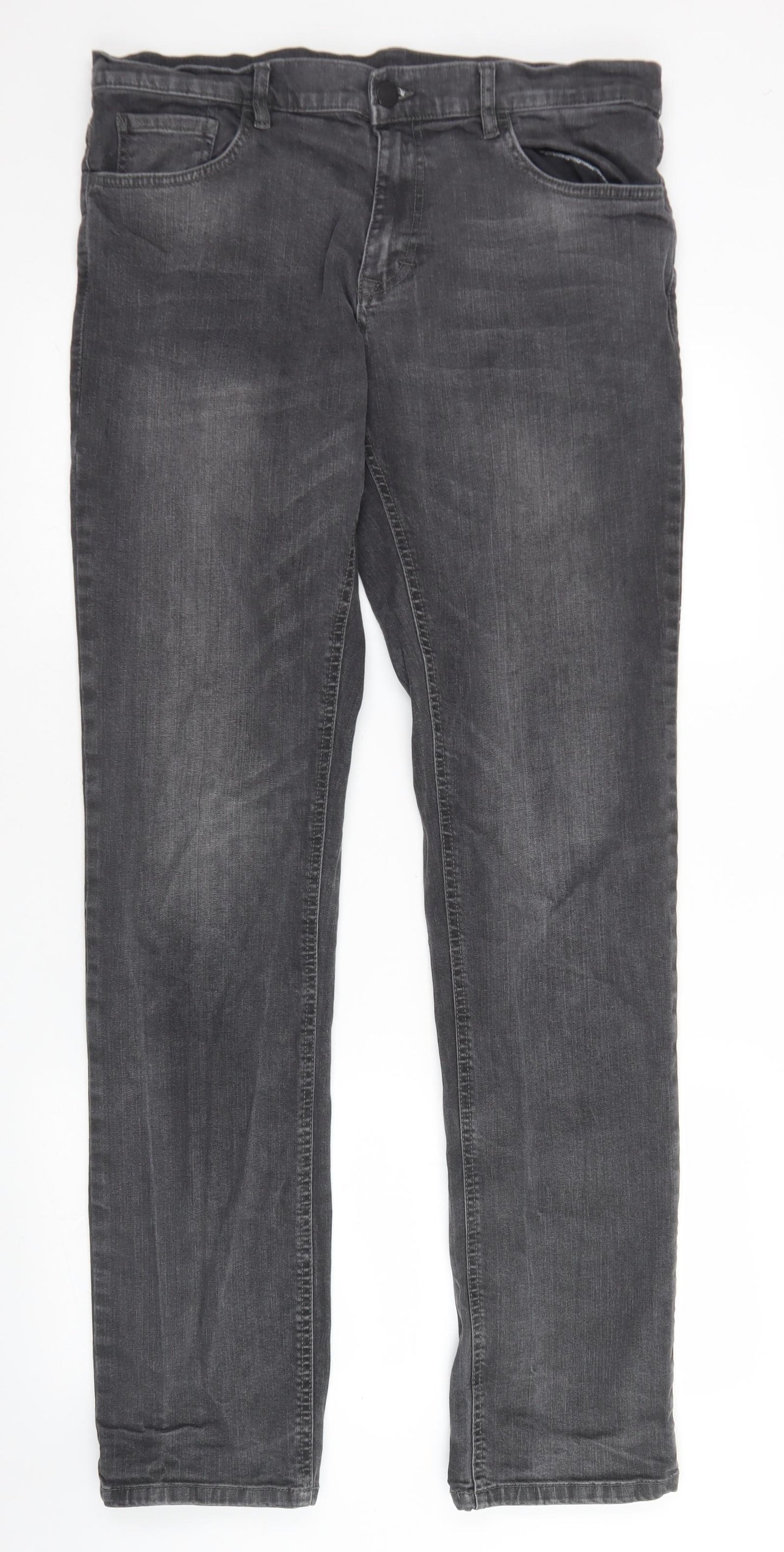 F&F Mens Grey  Cotton Straight Jeans Size 36 in L36 in Slim Button