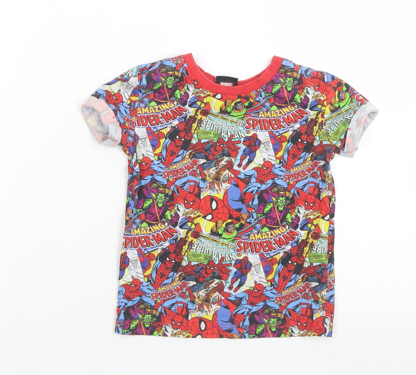 George Boys Red  Cotton Basic T-Shirt Size 18-24 Months Crew Neck  - Spider-Man Comic Strip