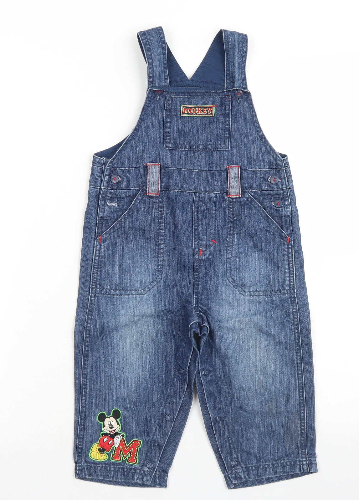 Disney Boys Blue  Cotton Dungaree One-Piece Size 12-18 Months  Snap - Mickey Mouse