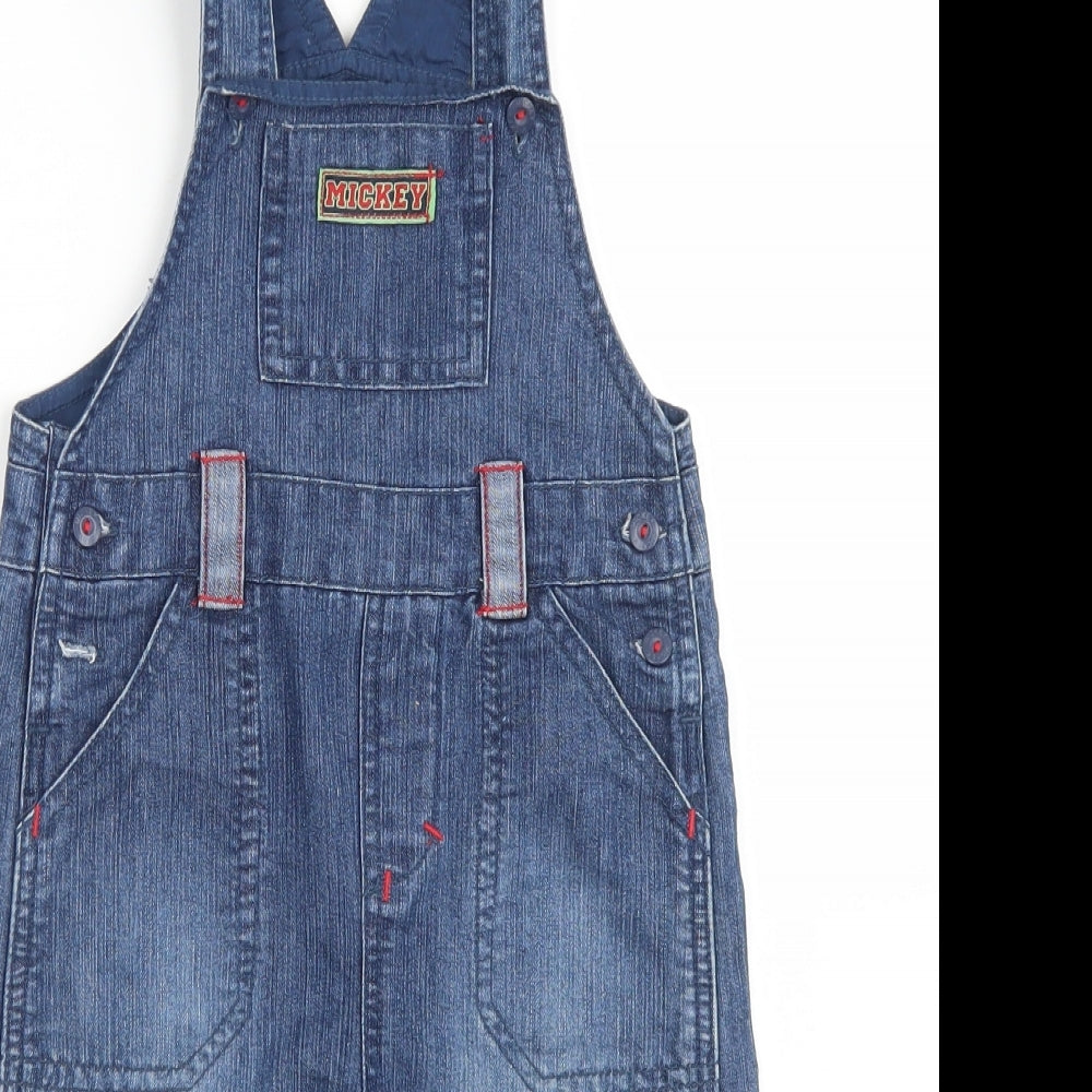 Disney Boys Blue  Cotton Dungaree One-Piece Size 12-18 Months  Snap - Mickey Mouse