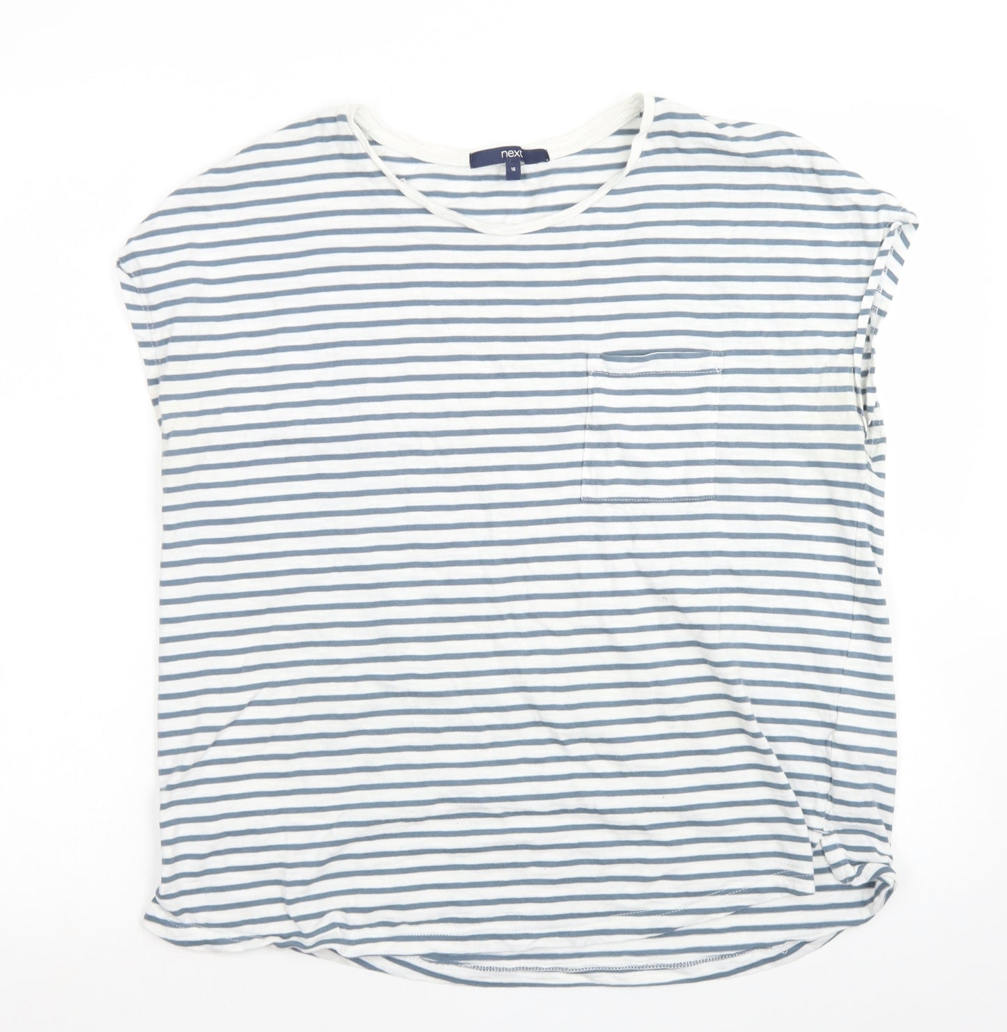 NEXT Womens Black Striped Cotton Basic T-Shirt Size 16 Crew Neck