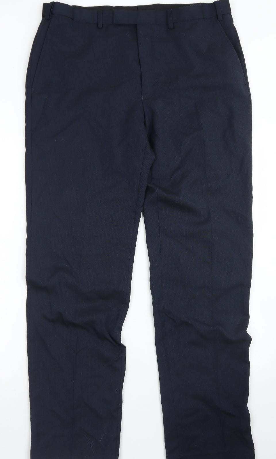 M&S Collection Mens Blue Striped Polyester Dress Pants Trousers Size 36 in L32 in Regular Hook & Eye