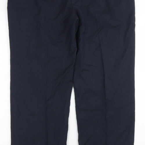 M&S Collection Mens Blue Striped Polyester Dress Pants Trousers Size 36 in L32 in Regular Hook & Eye
