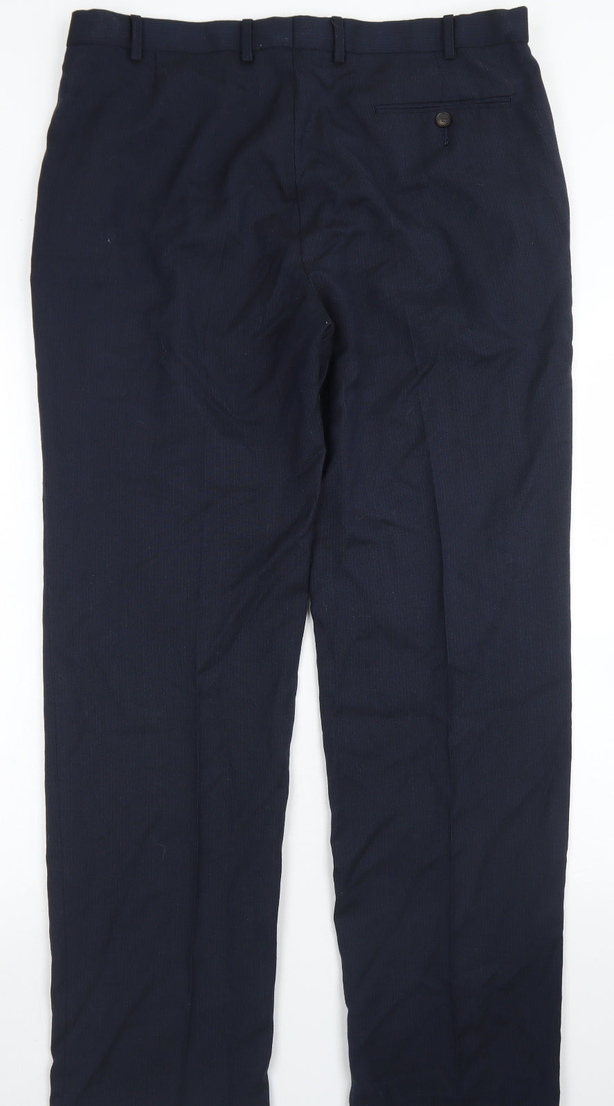 M&S Collection Mens Blue Striped Polyester Dress Pants Trousers Size 36 in L32 in Regular Hook & Eye
