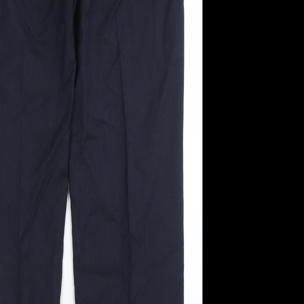 M&S Collection Mens Blue Striped Polyester Dress Pants Trousers Size 36 in L32 in Regular Hook & Eye