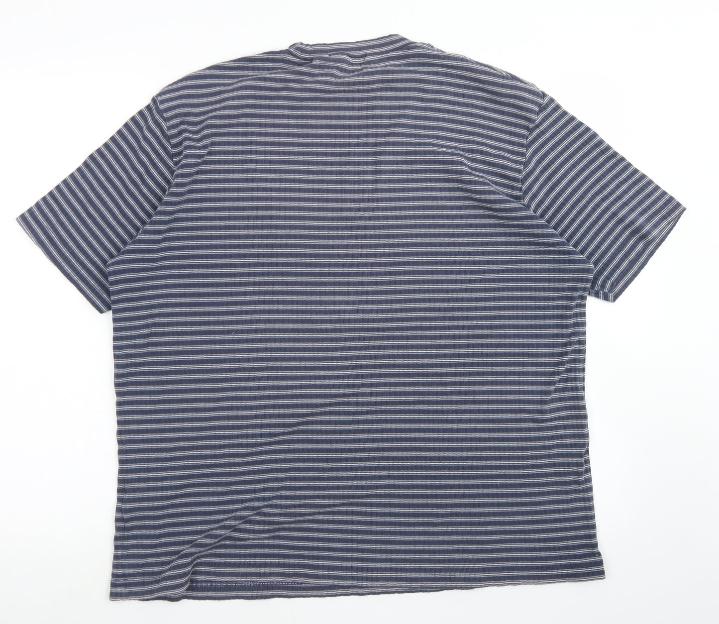 Marks & Spencer Mens Blue Striped Cotton  T-Shirt Size XL Crew Neck