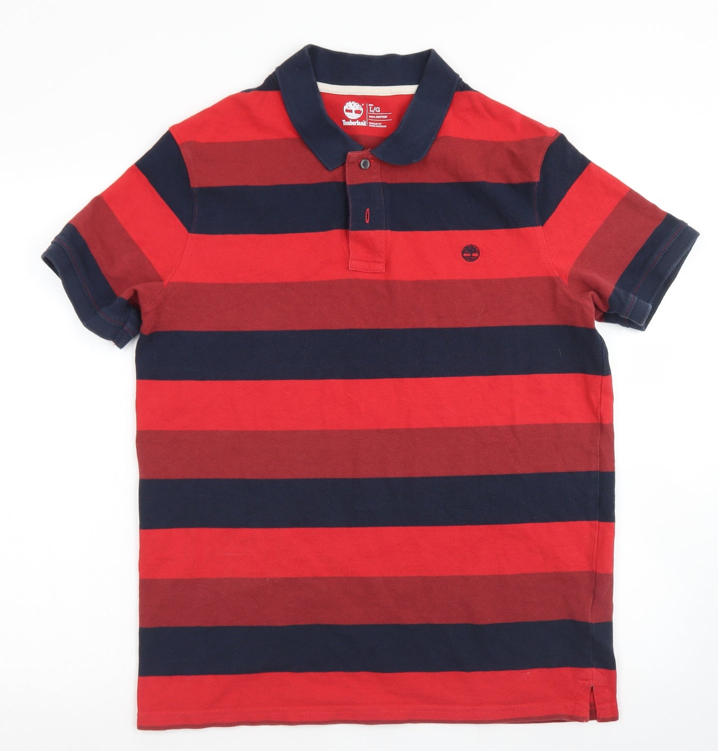 Timberland Mens Red Striped Cotton  Polo Size L Collared Button