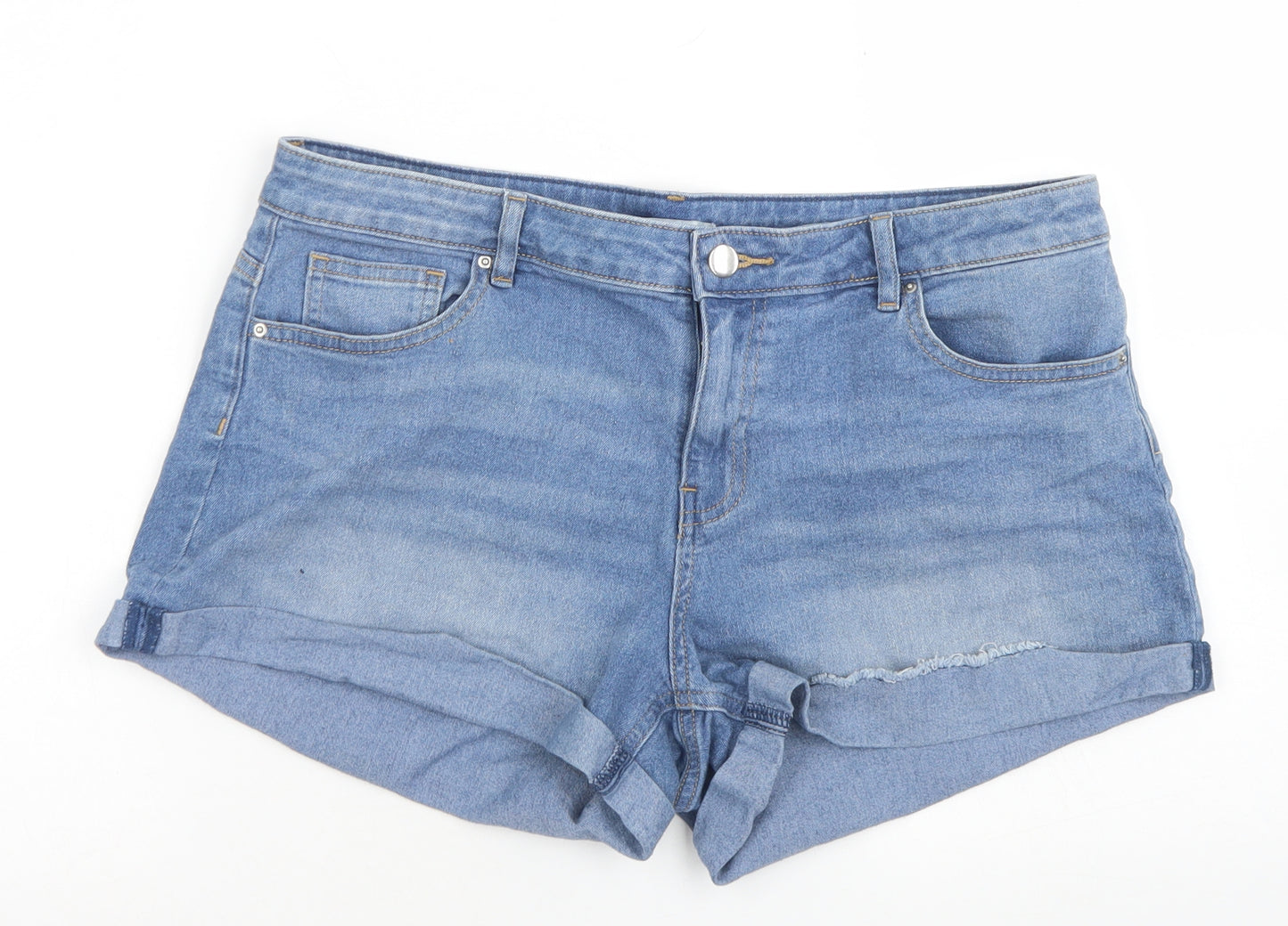 H&M Womens Blue  Cotton Hot Pants Shorts Size 14 L3 in Regular Button