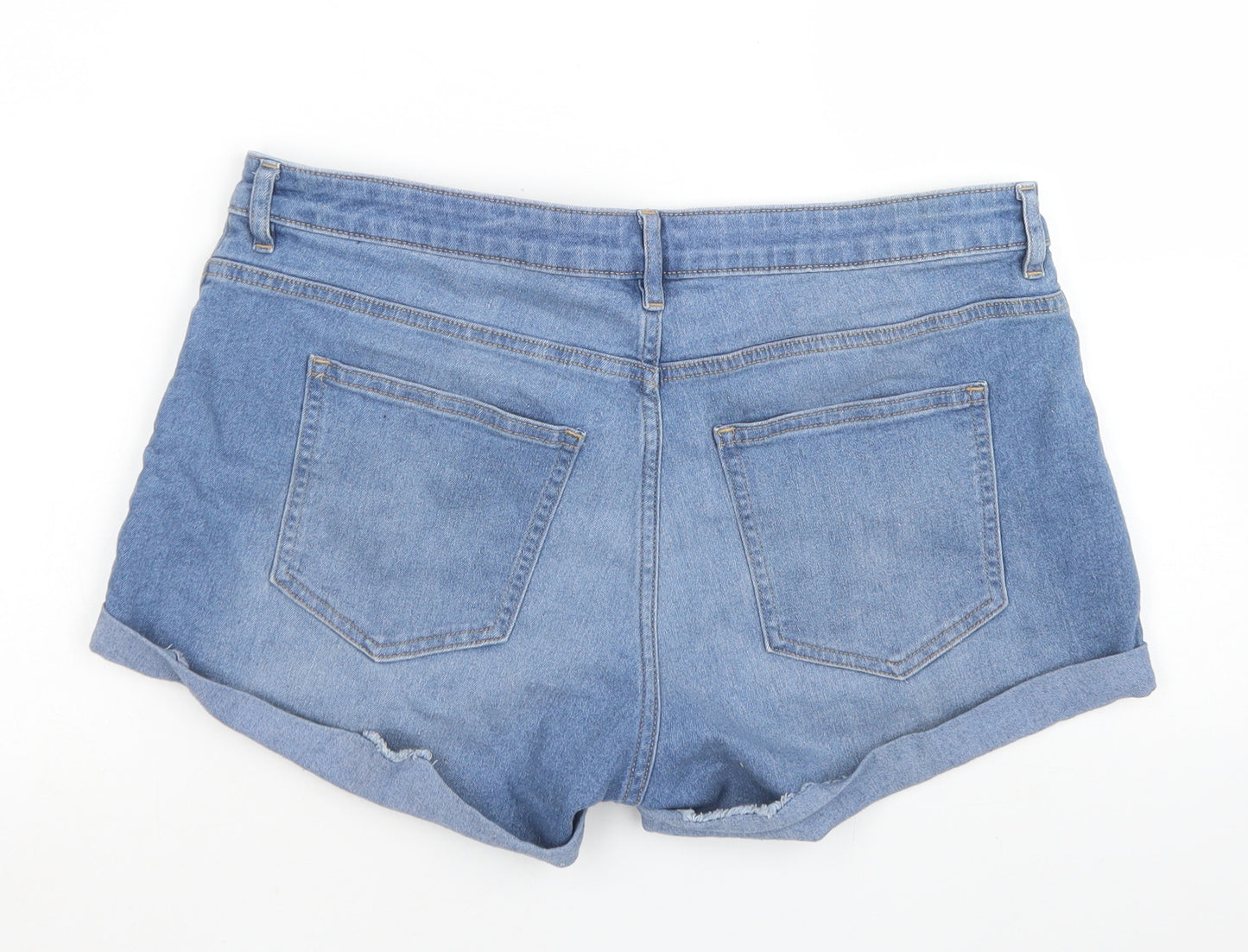 H&M Womens Blue  Cotton Hot Pants Shorts Size 14 L3 in Regular Button