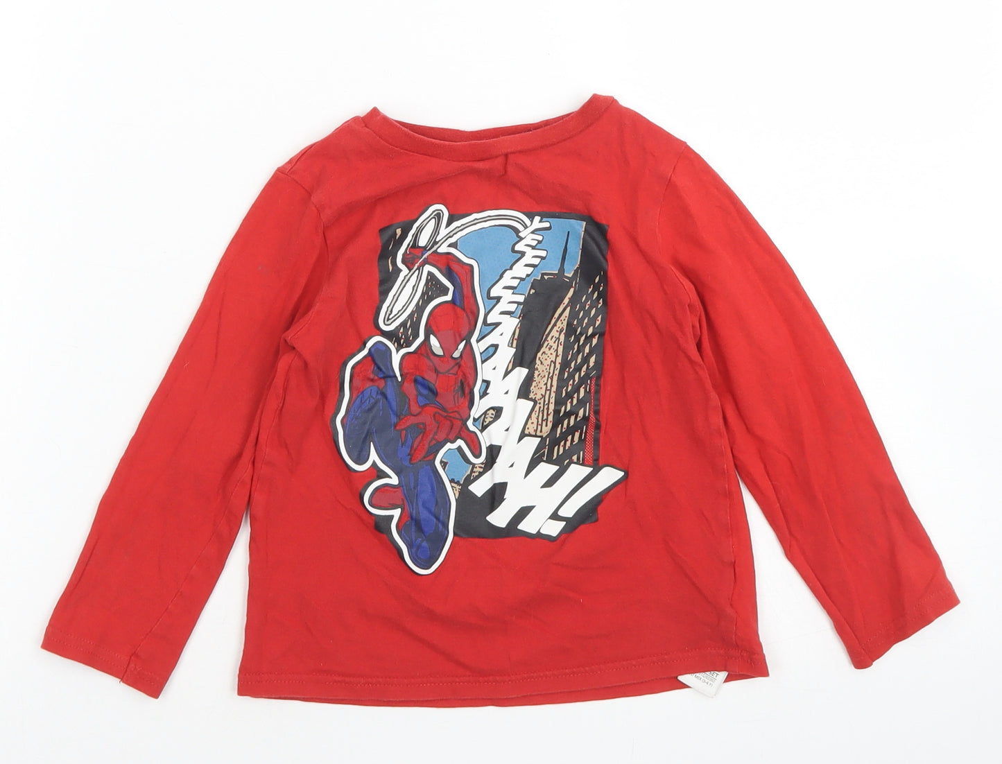 M&S Boys Red  Cotton Basic T-Shirt Size 3-4 Years Crew Neck  - Spider-Man