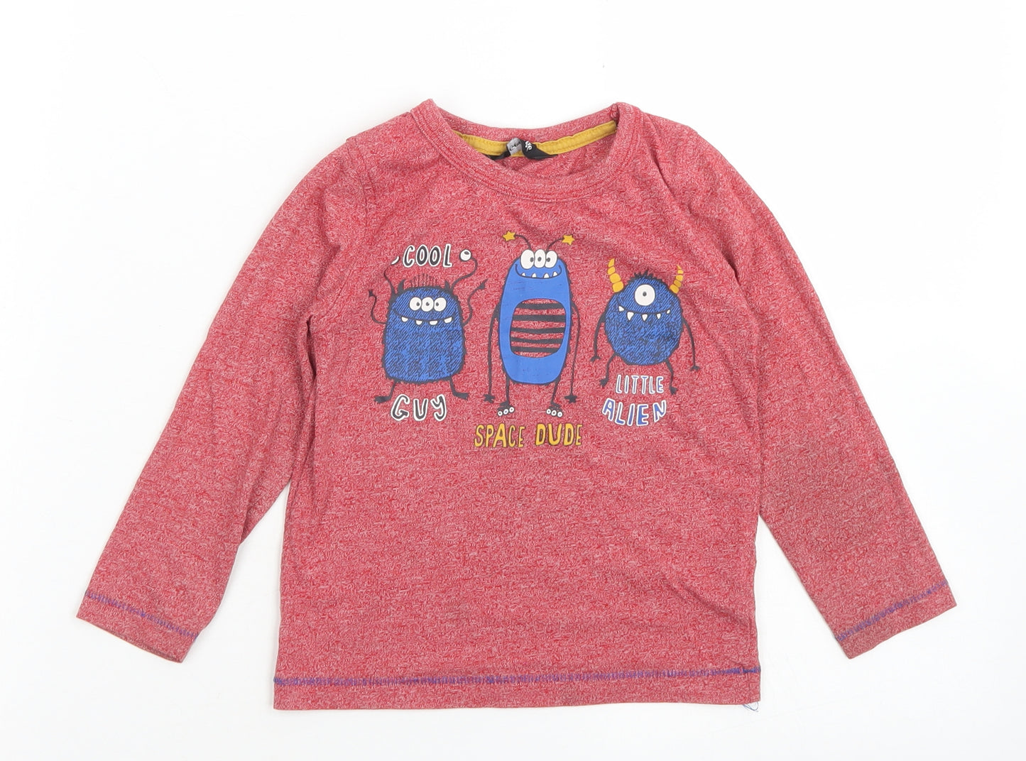 George Boys Red  Polyester Basic T-Shirt Size 2-3 Years Crew Neck  - Aliens