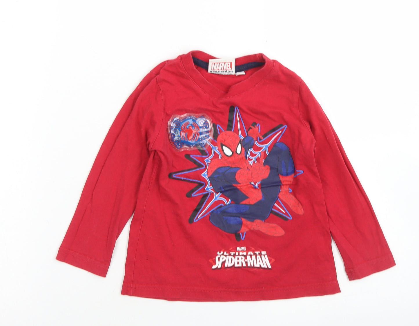 Marvel Boys Red  Cotton Basic T-Shirt Size 3 Years Crew Neck  - Spider-Man