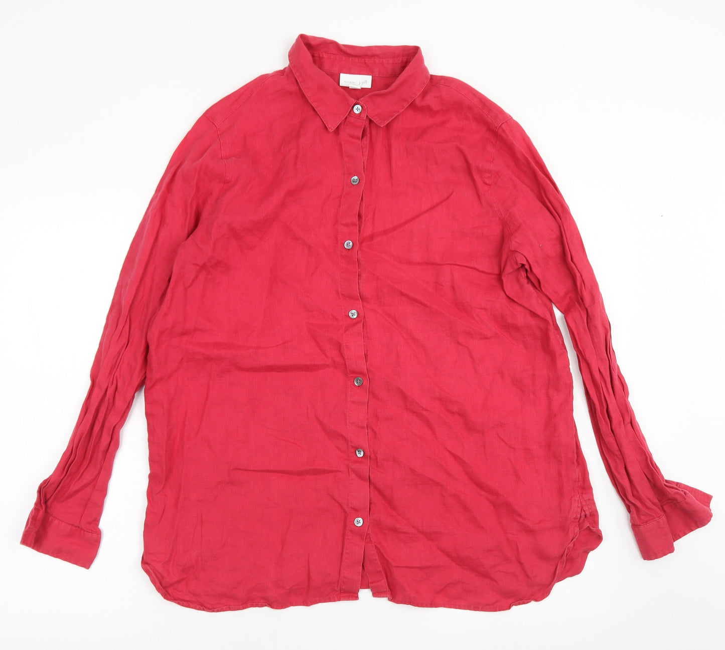 J.Jill Womens Red  Linen Basic Button-Up Size M Collared
