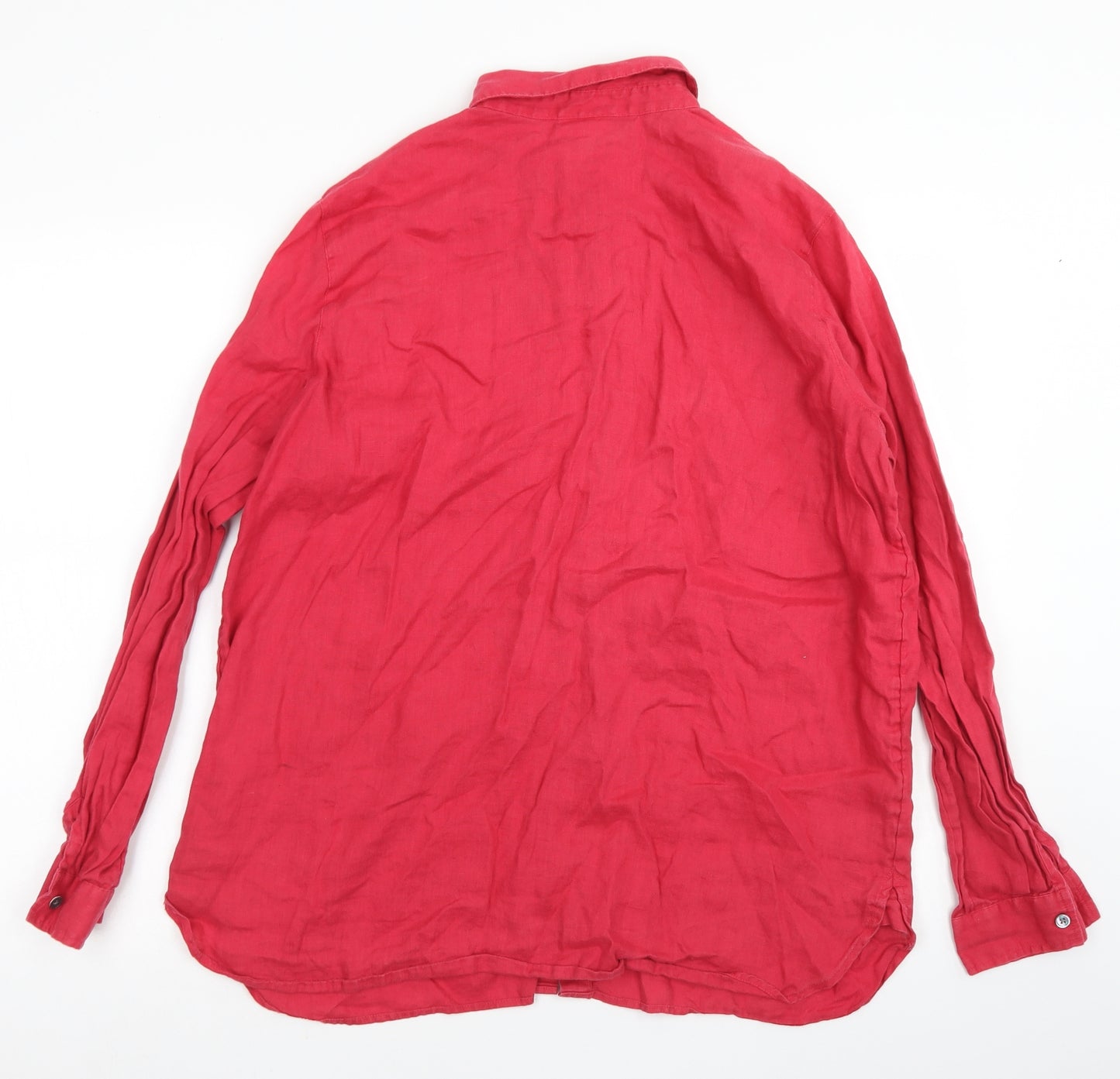 J.Jill Womens Red  Linen Basic Button-Up Size M Collared