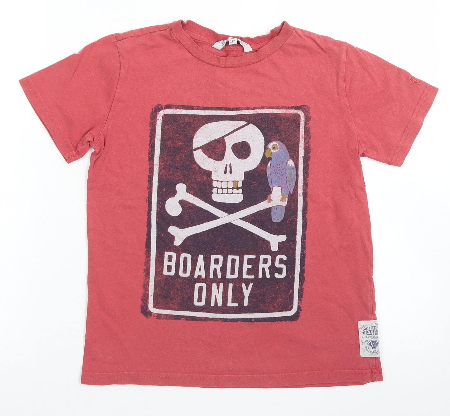 Fat Face Boys Red  Cotton Basic T-Shirt Size 11 Years Crew Neck  - Pirates