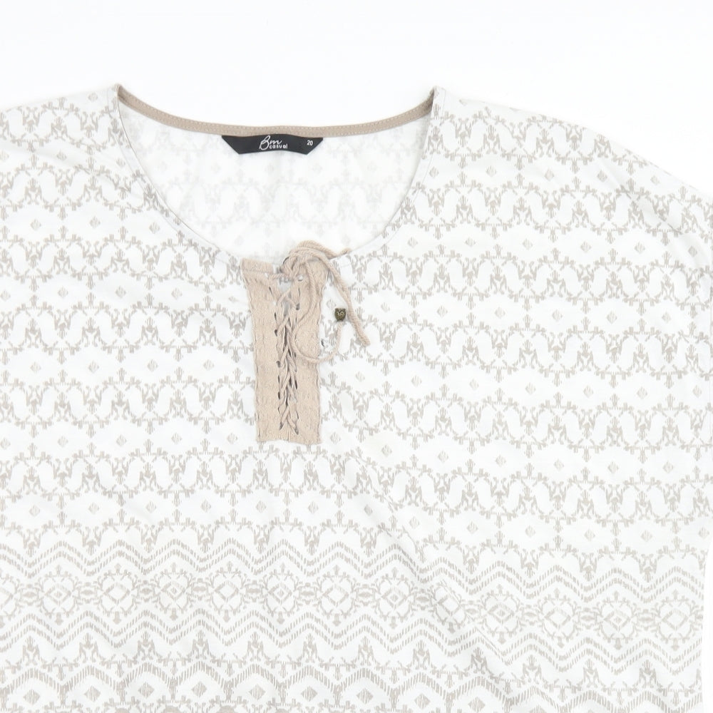 BM casual Womens Beige Geometric Polyester Basic T-Shirt Size 20 Round Neck
