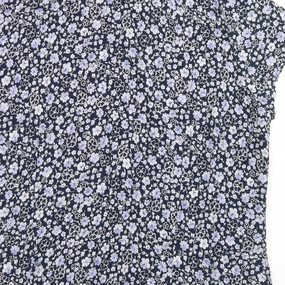 Anne Brooks Womens Blue Floral Viscose Basic Button-Up Size 18 Collared