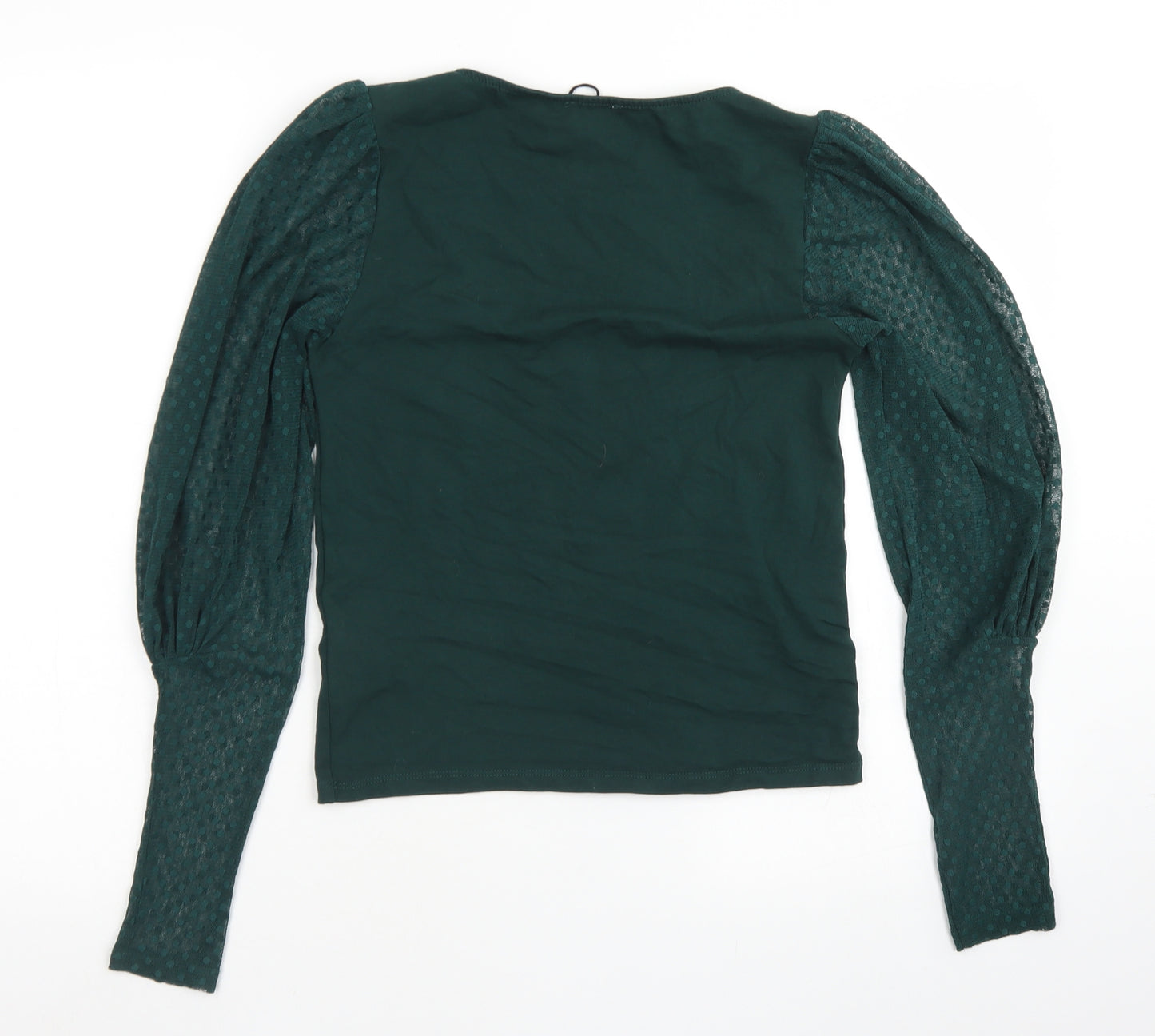 Stradivarius Womens Green  Polyester Basic T-Shirt Size M Scoop Neck - Mesh Sleeves