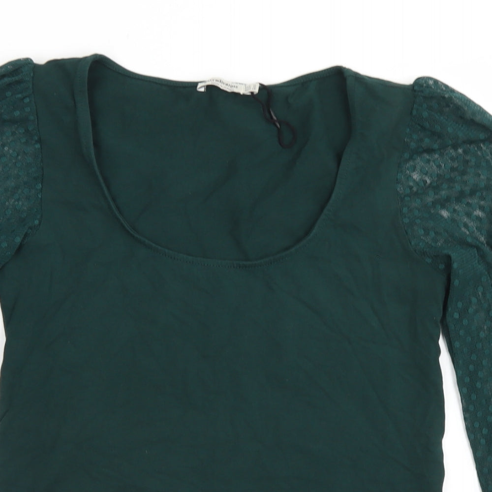 Stradivarius Womens Green  Polyester Basic T-Shirt Size M Scoop Neck - Mesh Sleeves