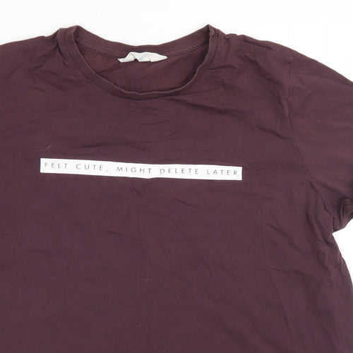 Primark Womens Brown  Cotton Basic T-Shirt Size L Crew Neck