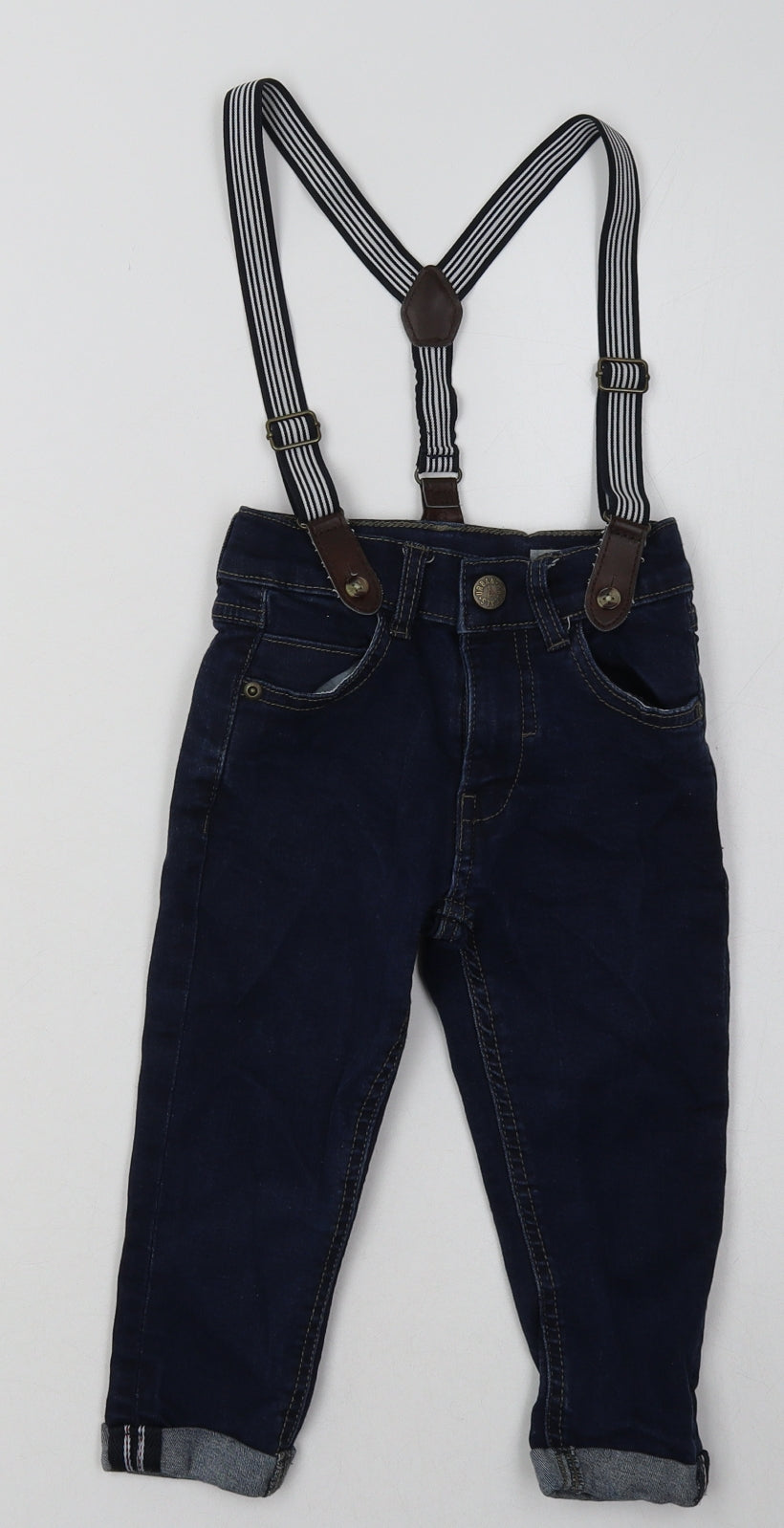 Peacocks Boys Blue  Cotton Straight Jeans Size 2 Years  Regular Button - With braces